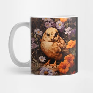 Retro Vintage Art Style Baby Chick in Field of Wild Flowers - Whimsical Farm Mug